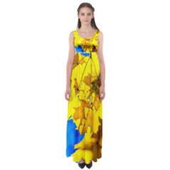 Yellow Maple Leaves Empire Waist Maxi Dress by FunnyCow