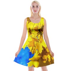 Yellow Maple Leaves Reversible Velvet Sleeveless Dress by FunnyCow