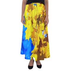 Yellow Maple Leaves Flared Maxi Skirt by FunnyCow