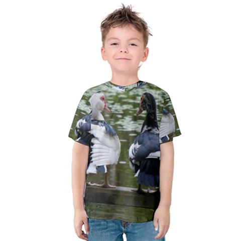 Muscovy Ducks At The Pond Kids  Cotton Tee by IIPhotographyAndDesigns