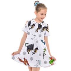 Dundgeon And Dragons Dice And Creatures Kids  Short Sleeve Shirt Dress by IIPhotographyAndDesigns