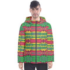Shapes Rows Pattern                                       Men s Hooded Puffer Jacket by LalyLauraFLM