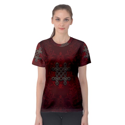 Decorative Celtic Knot On Dark Vintage Background Women s Sport Mesh Tee by FantasyWorld7