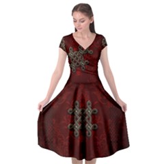 Decorative Celtic Knot On Dark Vintage Background Cap Sleeve Wrap Front Dress by FantasyWorld7