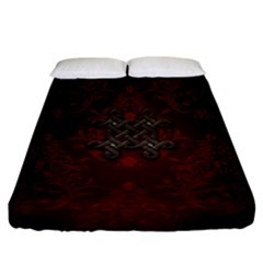 Decorative Celtic Knot On Dark Vintage Background Fitted Sheet (california King Size) by FantasyWorld7