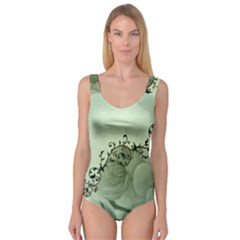 Elegant, Decorative Floral Design In Soft Green Colors Princess Tank Leotard 