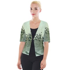 Elegant, Decorative Floral Design In Soft Green Colors Cropped Button Cardigan by FantasyWorld7
