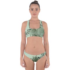 Elegant, Decorative Floral Design In Soft Green Colors Cross Back Hipster Bikini Set by FantasyWorld7