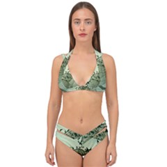 Elegant, Decorative Floral Design In Soft Green Colors Double Strap Halter Bikini Set by FantasyWorld7