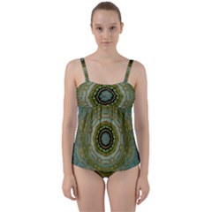 Modern Fantasy Rococo Flower And Lilies Twist Front Tankini Set by pepitasart