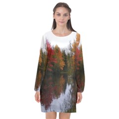 Autumn Pond Long Sleeve Chiffon Shift Dress  by IIPhotographyAndDesigns