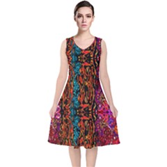 Retro Multi Colors Pattern Created By Flipstylez Designs V-neck Midi Sleeveless Dress 
