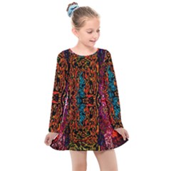 Retro multi colors pattern Created by FlipStylez Designs Kids  Long Sleeve Dress