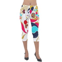 Retro Colorful Colors Splashes Lightweight Velour Capri Leggings 