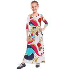 Retro Colorful Colors Splashes Kids  Quarter Sleeve Maxi Dress