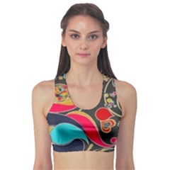 Retro Swirls In Black Sports Bra