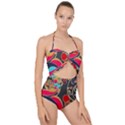 Retro swirls in black Scallop Top Cut Out Swimsuit View1
