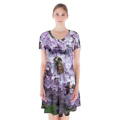 Lilac Bumble Bee Short Sleeve V-neck Flare Dress by IIPhotographyAndDesigns