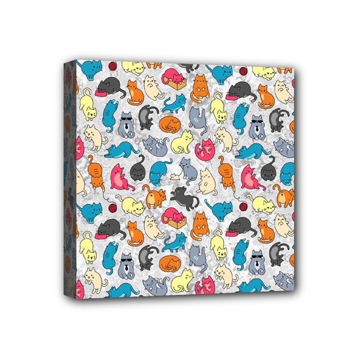 Funny Cute Colorful Cats Pattern Mini Canvas 4  x 4 