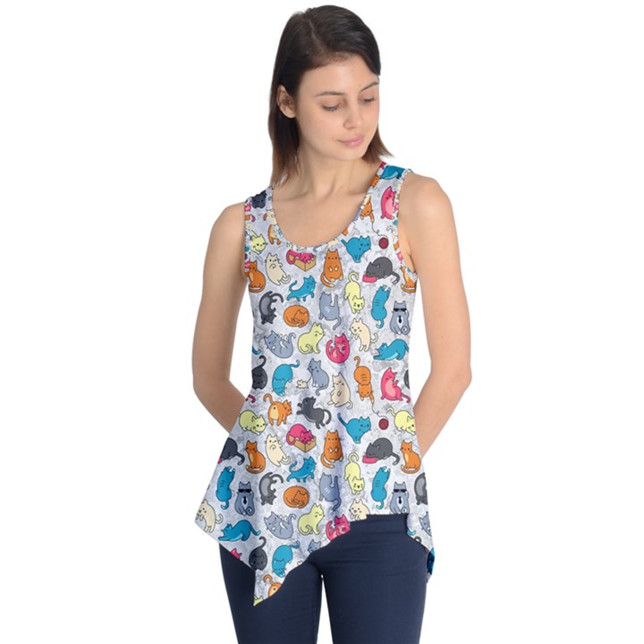 Funny Cute Colorful Cats Pattern Sleeveless Tunic