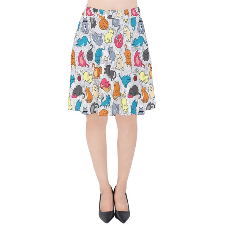 Funny Cute Colorful Cats Pattern Velvet High Waist Skirt