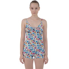 Funny Cute Colorful Cats Pattern Tie Front Two Piece Tankini by EDDArt