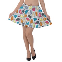 Funny Cute Colorful Cats Pattern Velvet Skater Skirt by EDDArt