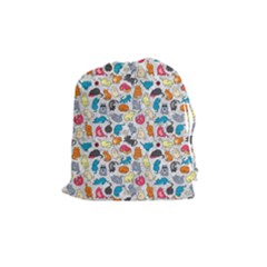 Funny Cute Colorful Cats Pattern Drawstring Pouches (medium)  by EDDArt