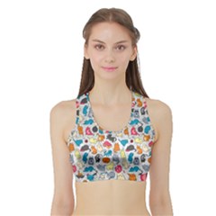 Funny Cute Colorful Cats Pattern Sports Bra With Border by EDDArt