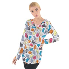 Funny Cute Colorful Cats Pattern Tie Up Tee by EDDArt