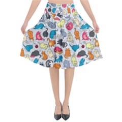 Funny Cute Colorful Cats Pattern Flared Midi Skirt