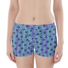 Footprints Cat Black On Batik Pattern Teal Violet Boyleg Bikini Wrap Bottoms