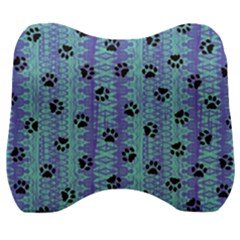 Footprints Cat Black On Batik Pattern Teal Violet Velour Head Support Cushion