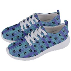 Footprints Cat Black On Batik Pattern Teal Violet Men s Lightweight Sports Shoes by EDDArt