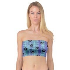 Footprints Cat Black On Batik Pattern Teal Violet Bandeau Top by EDDArt