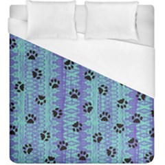 Footprints Cat Black On Batik Pattern Teal Violet Duvet Cover (king Size) by EDDArt