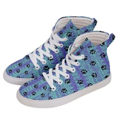 Footprints Cat Black On Batik Pattern Teal Violet Men s Hi-top Skate Sneakers by EDDArt