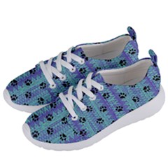 Footprints Cat Black On Batik Pattern Teal Violet Women s Lightweight Sports Shoes by EDDArt