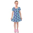 Footprints Cat Black On Batik Pattern Teal Violet Kids  Short Sleeve Velvet Dress View1