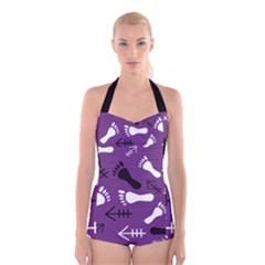 Purple Boyleg Halter Swimsuit  by HASHDRESS