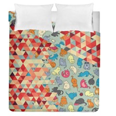 Hipster Triangles And Funny Cats Cut Pattern Duvet Cover Double Side (queen Size) by EDDArt