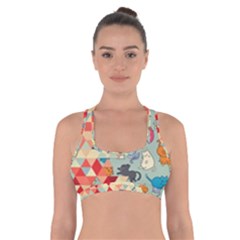 Hipster Triangles And Funny Cats Cut Pattern Cross Back Sports Bra by EDDArt