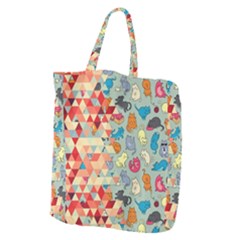 Hipster Triangles And Funny Cats Cut Pattern Giant Grocery Tote by EDDArt