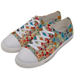 Hipster Triangles And Funny Cats Cut Pattern Women s Low Top Canvas Sneakers by EDDArt