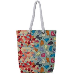 Hipster Triangles And Funny Cats Cut Pattern Full Print Rope Handle Tote (small) by EDDArt