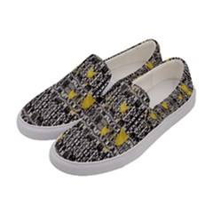 Zig Zag Stretched Goldsmere Gold Triangles Design By Kiekiestrickland  Women s Canvas Slip Ons by flipstylezfashionsLLC