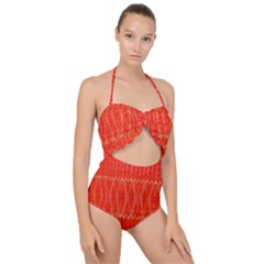 Stretched Red And Black Design By Kiekiestrickland  Scallop Top Cut Out Swimsuit