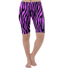 Zebra Stripes Pattern Trend Colors Black Pink Cropped Leggings  by EDDArt