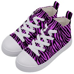 Zebra Stripes Pattern Trend Colors Black Pink Kid s Mid-top Canvas Sneakers by EDDArt