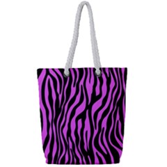 Zebra Stripes Pattern Trend Colors Black Pink Full Print Rope Handle Tote (small) by EDDArt